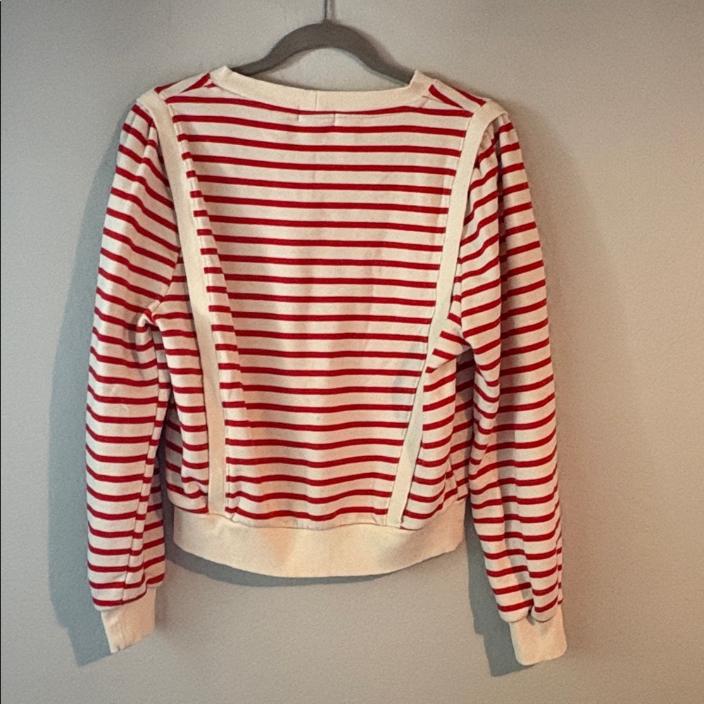 Evereve Red & Cream Striped Crewneck Sweatshirt - Picture 3 of 3